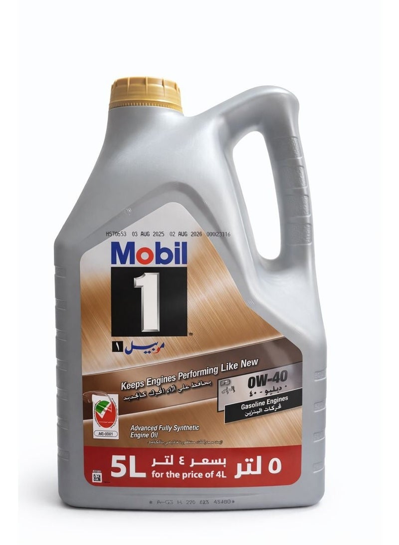 Mobil 1 0W-40 Advanced Fully Synthetic Engine Oil – 5 Liters - Image 1